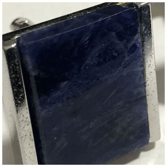 Vintage DANTE Modernist Silvertone & Blue Sodalite Stone Cufflinks - Picture 2 of 6